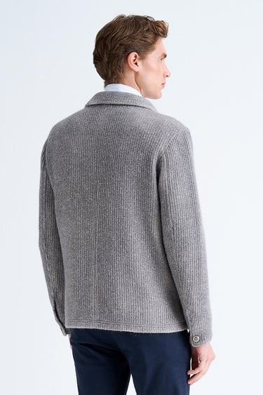  Erkek Gri Cep Detaylı Yün Mont