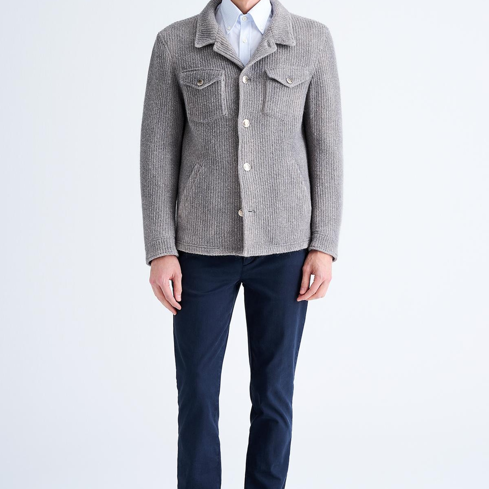 Erkek Gri Cep Detaylı Yün Mont