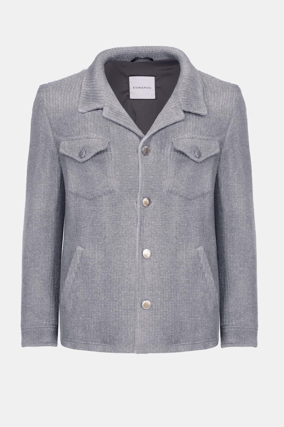  Erkek Gri Cep Detaylı Yün Mont