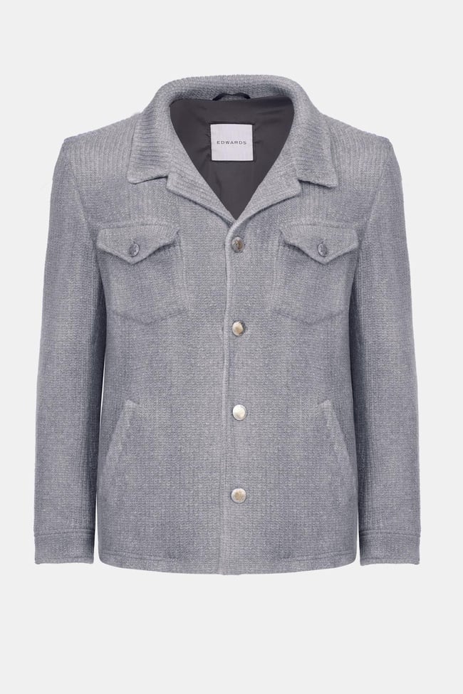  Erkek Gri Cep Detaylı Yün Mont