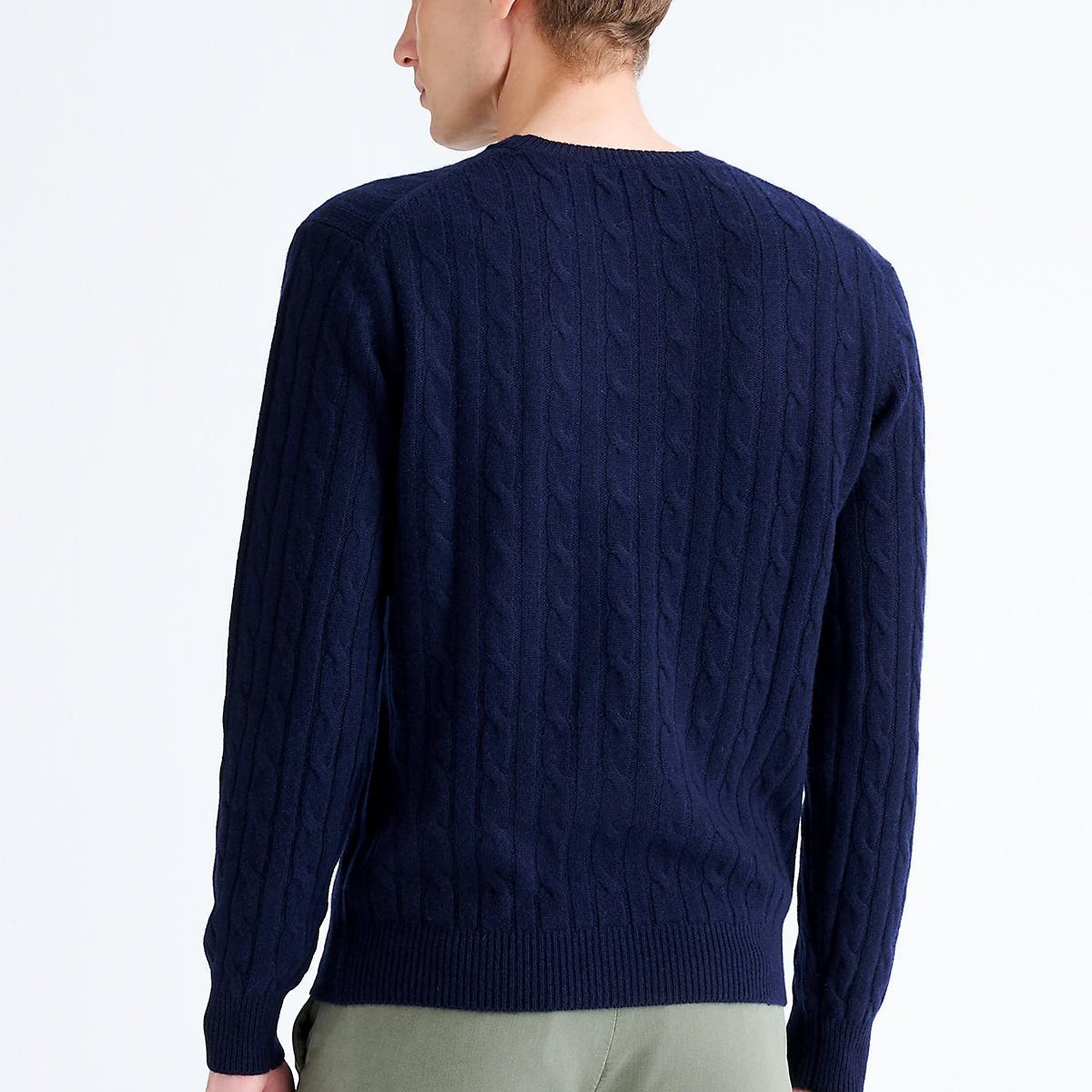 Erkek Lacivert Bisiklet Yaka Saç Örgülü Kaşmir Kazak