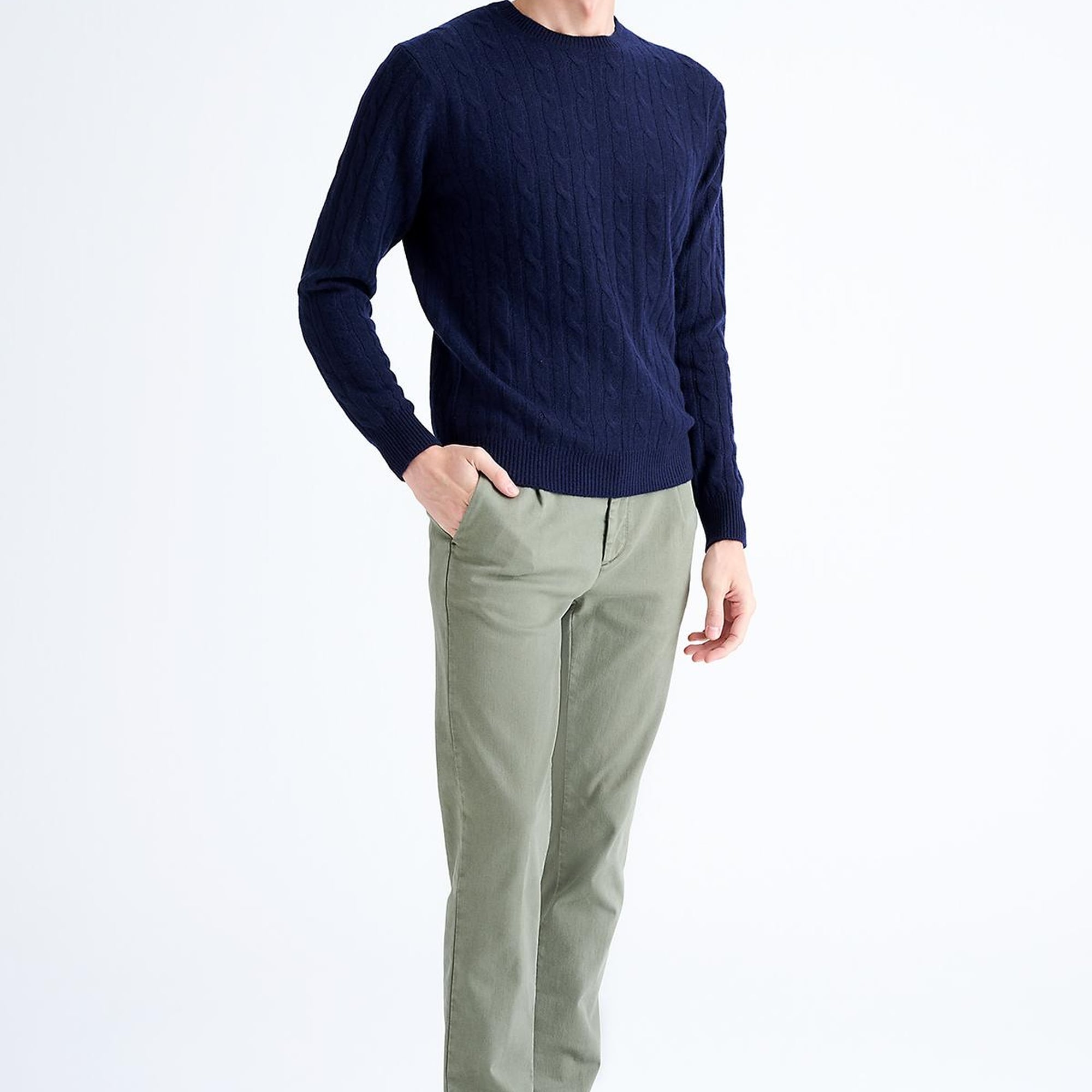 Erkek Lacivert Bisiklet Yaka Saç Örgülü Kaşmir Kazak