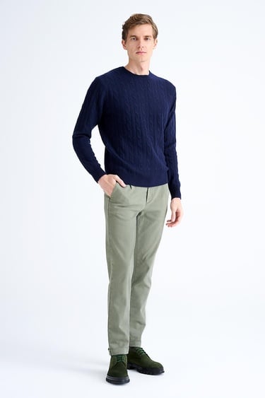  Erkek Lacivert Bisiklet Yaka Saç Örgülü Kaşmir Kazak