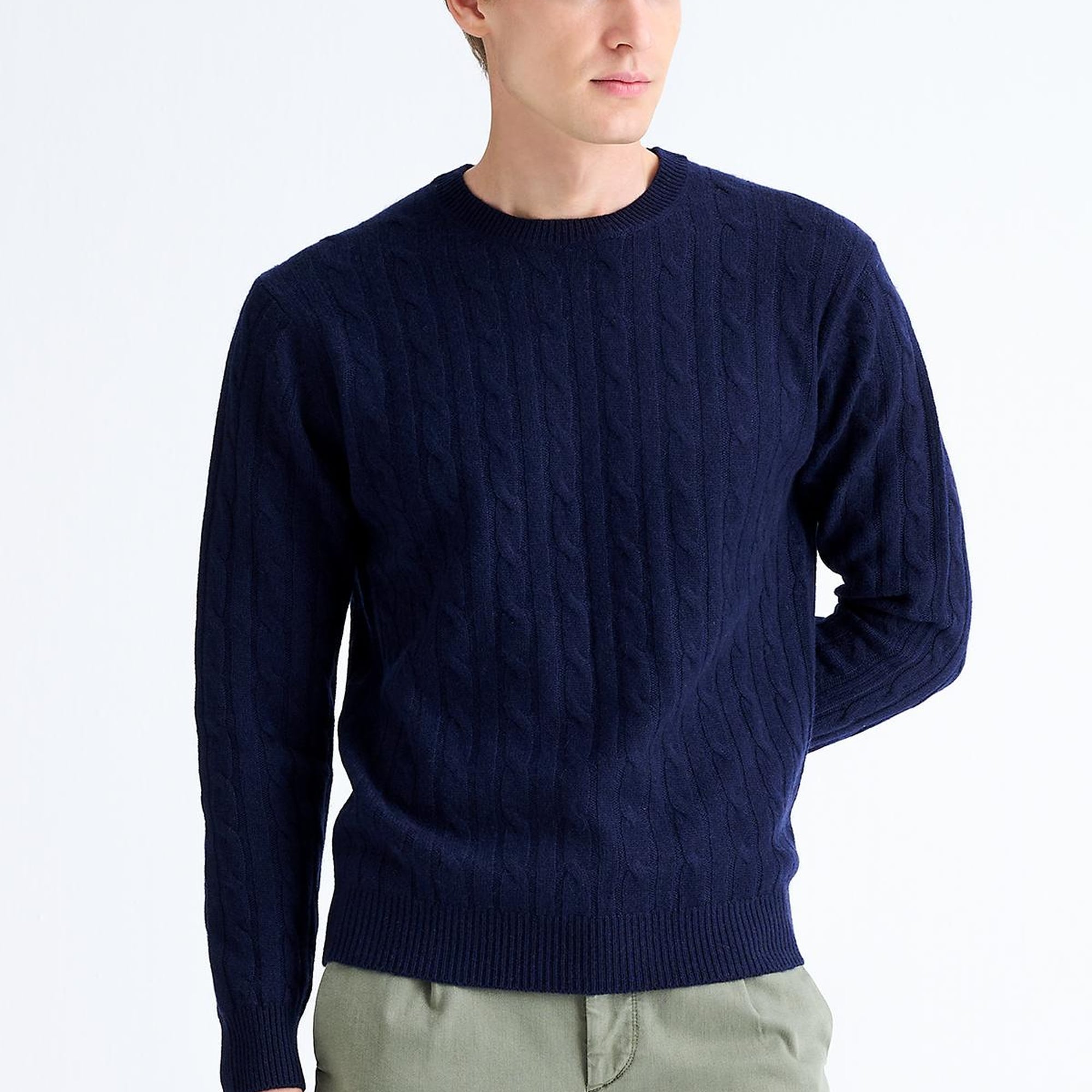 Erkek Lacivert Bisiklet Yaka Saç Örgülü Kaşmir Kazak