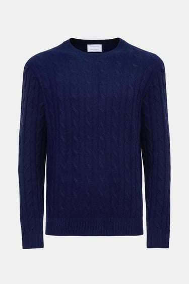  Erkek Lacivert Bisiklet Yaka Saç Örgülü Kaşmir Kazak