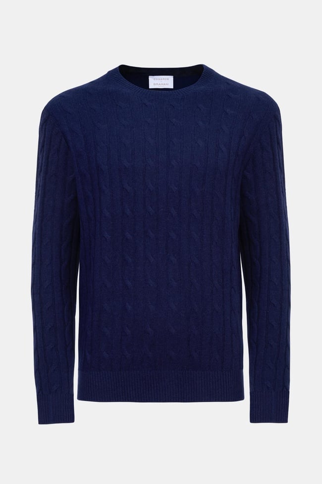  Erkek Lacivert Bisiklet Yaka Saç Örgülü Kaşmir Kazak