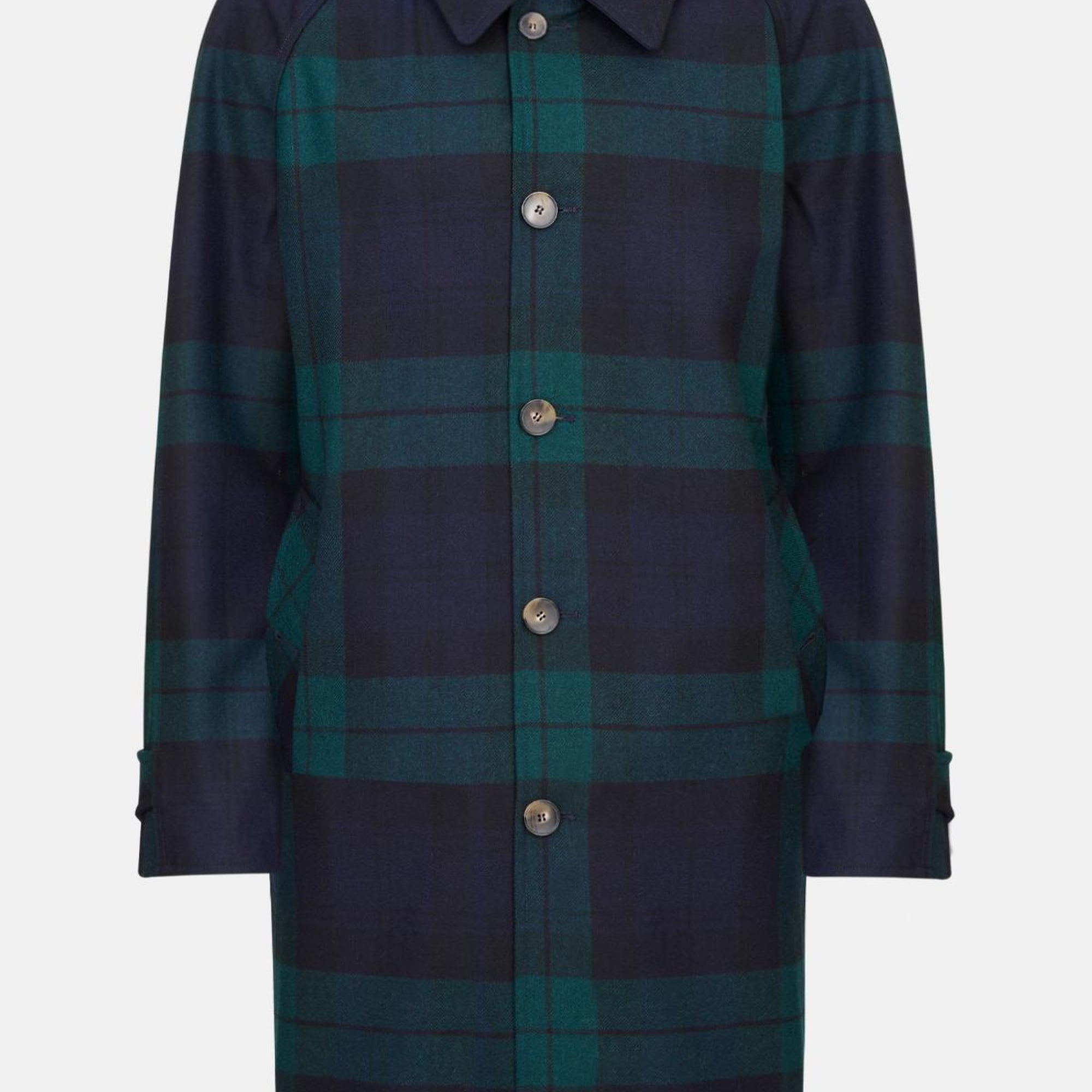 Erkek Siyah Yün Blackwatch Çift Taraflı Trençkot