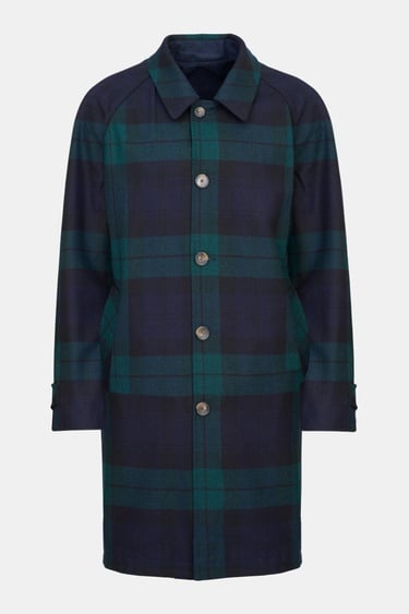  Erkek Siyah Yün Blackwatch Çift Taraflı Trençkot