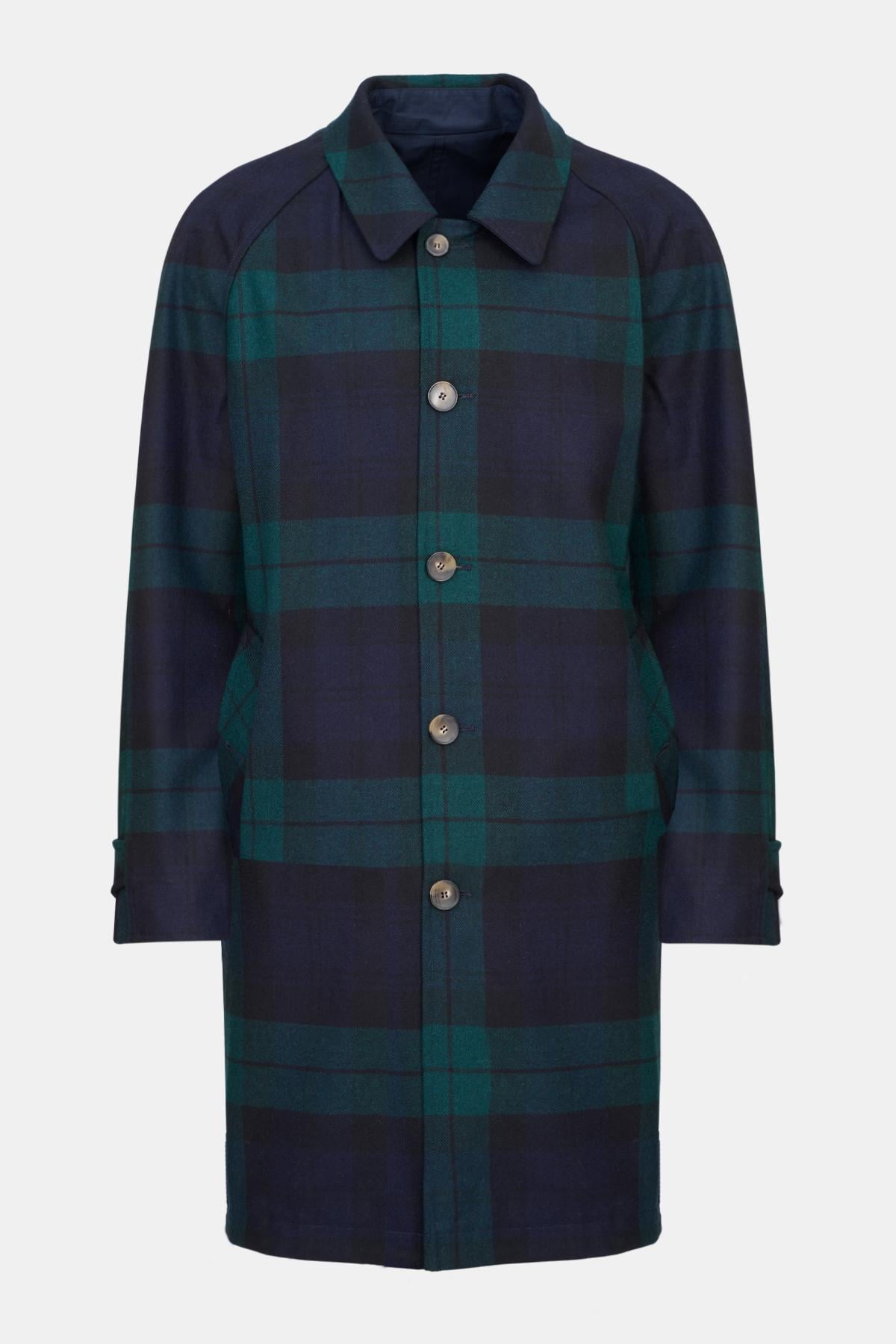  Erkek Siyah Yün Blackwatch Çift Taraflı Trençkot