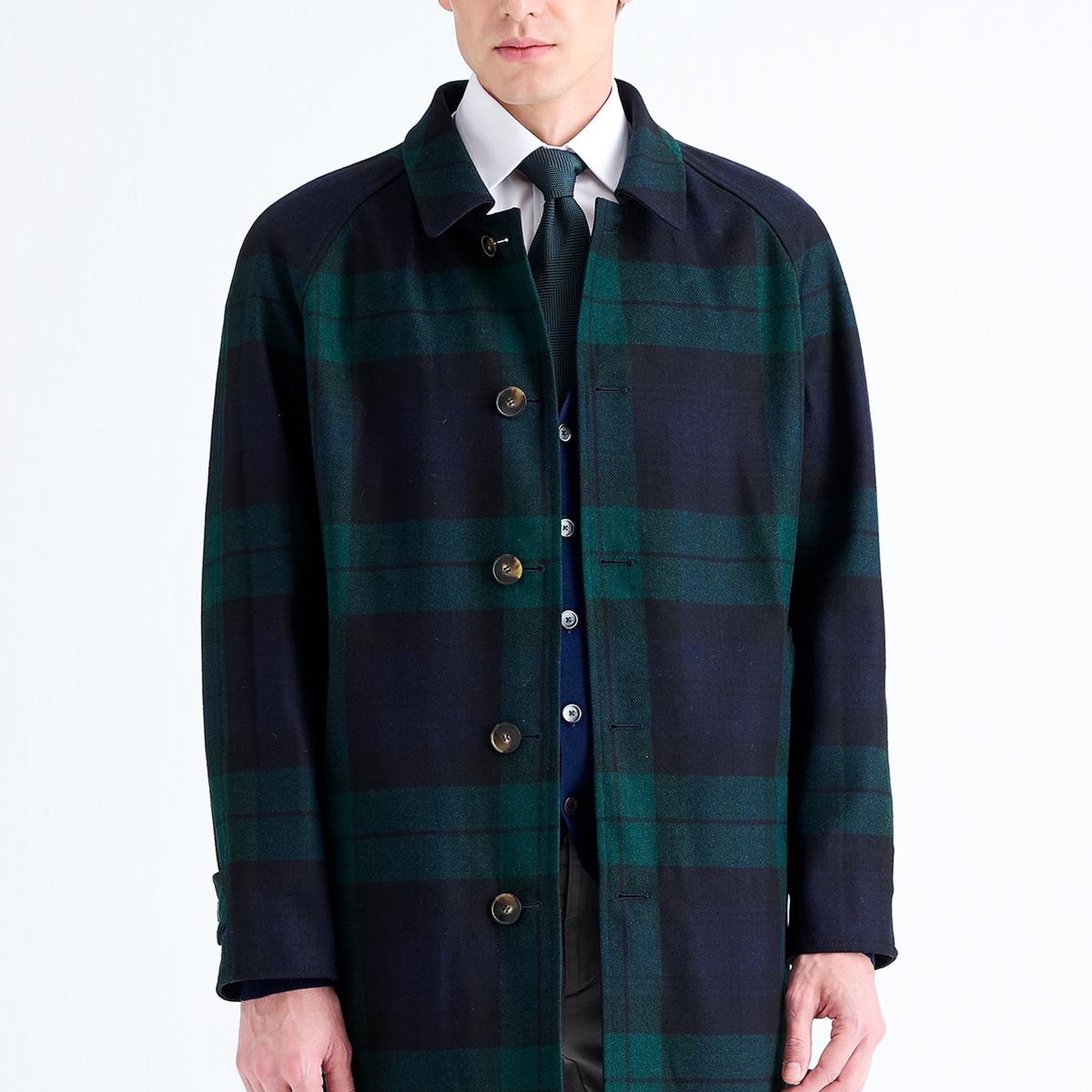 Erkek Siyah Yün Blackwatch Çift Taraflı Trençkot