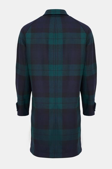  Erkek Siyah Yün Blackwatch Çift Taraflı Trençkot