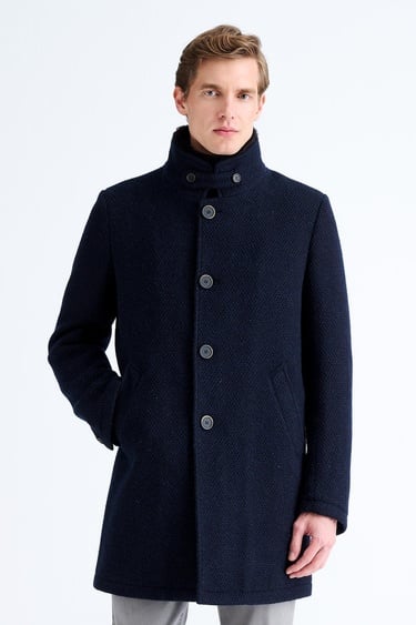  Erkek Lacivert Yün Kaban