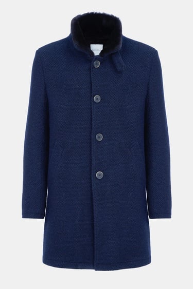  Erkek Lacivert Yün Kaban