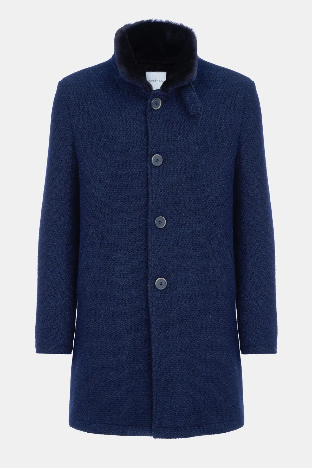  Erkek Lacivert Yün Kaban