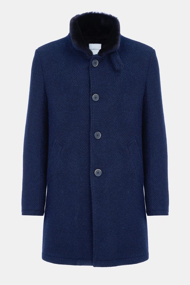  Erkek Lacivert Yün Kaban