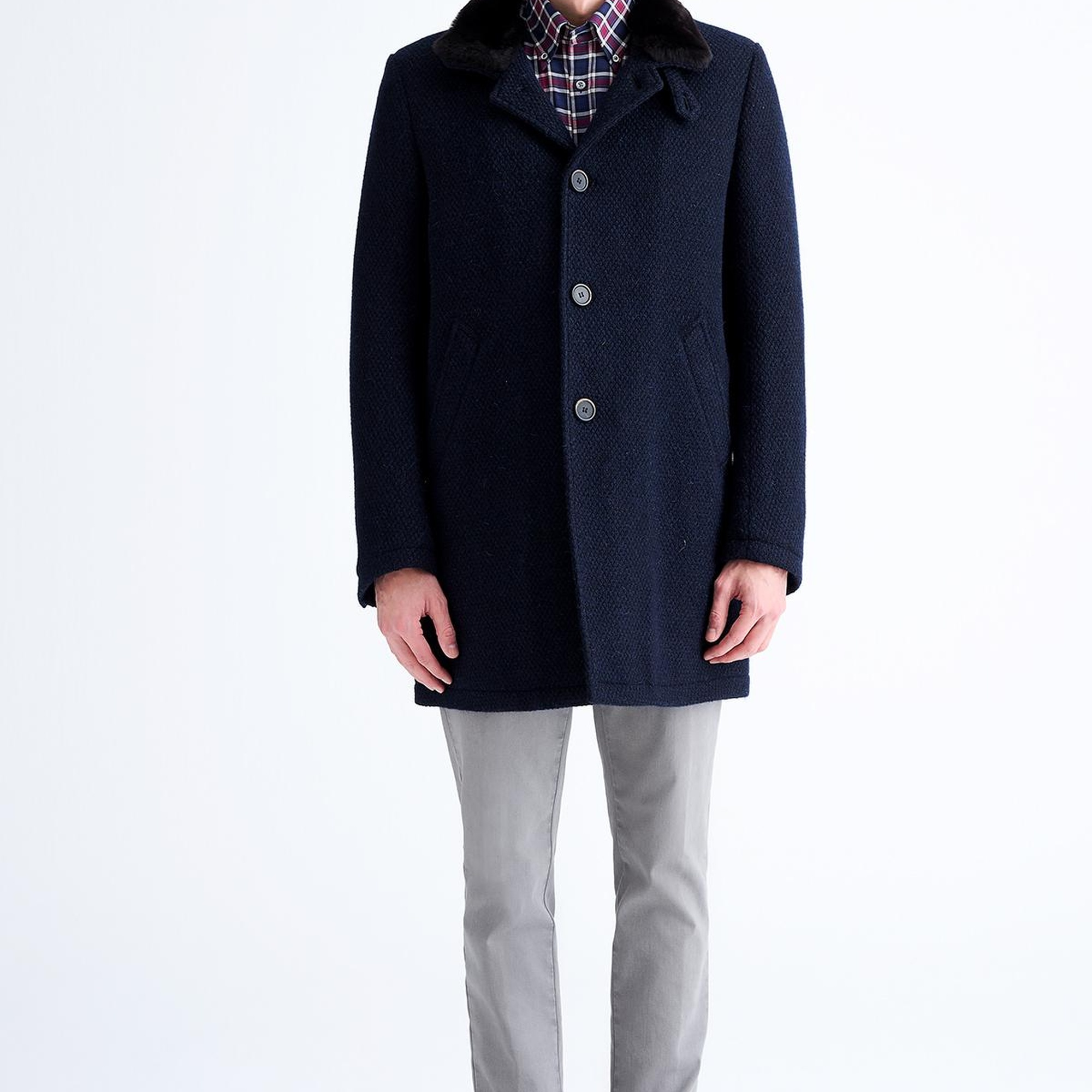 Erkek Lacivert Yün Kaban