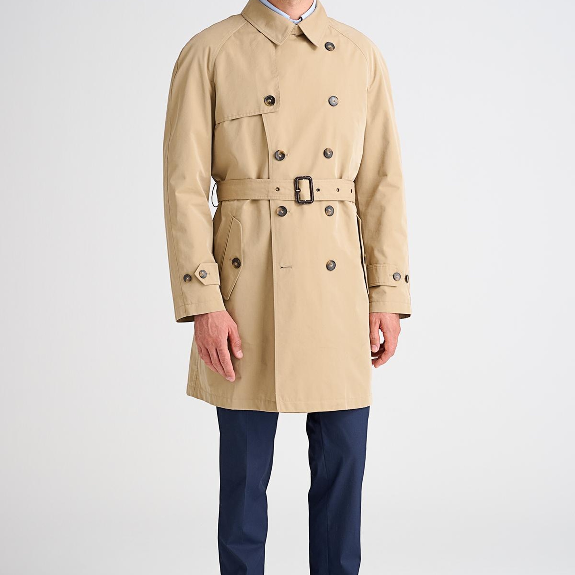 Erkek Bej Kruvaze Klasik Trençkot