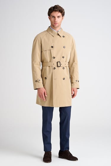  Erkek Bej Kruvaze Klasik Trençkot