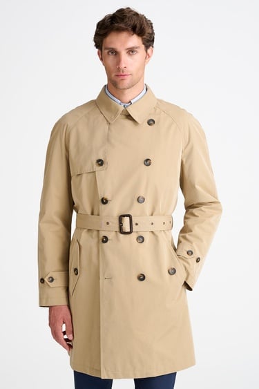  Erkek Bej Kruvaze Klasik Trençkot