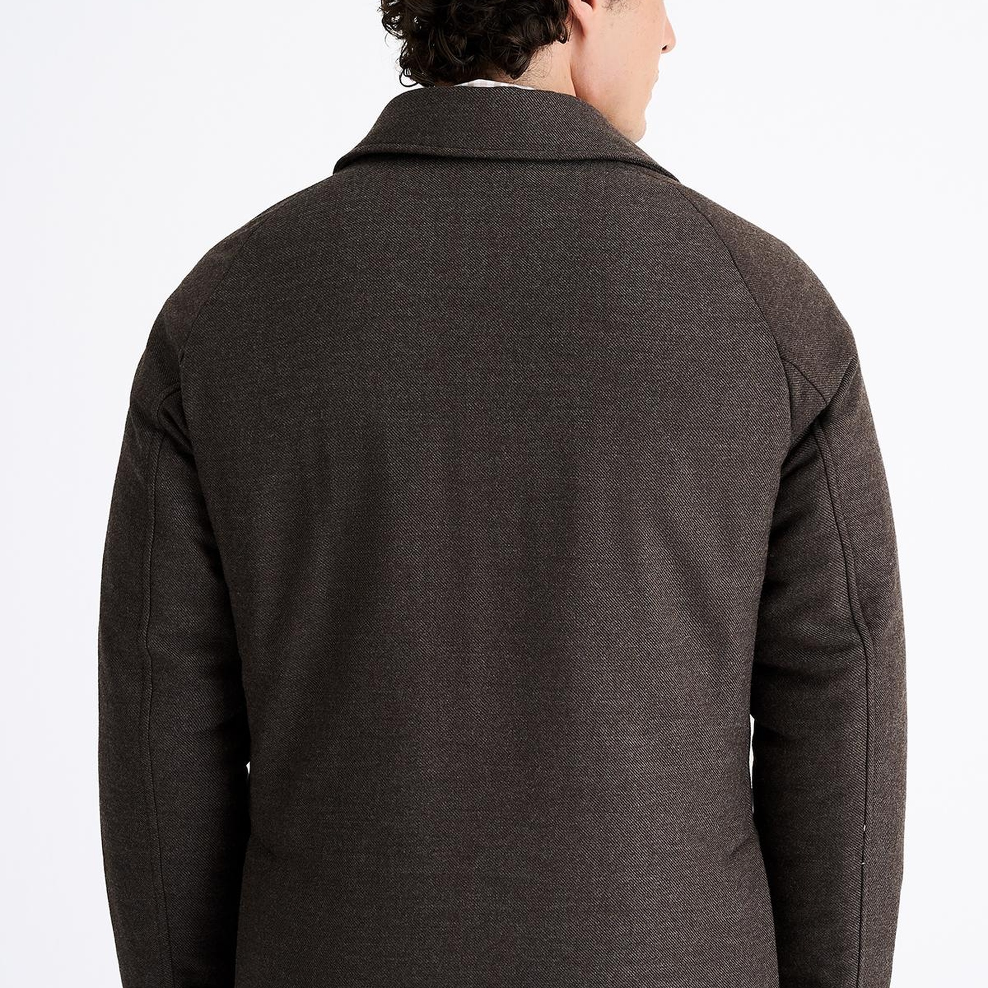 Erkek Kahverengi Yün Kaşmir Karışımlı Mont