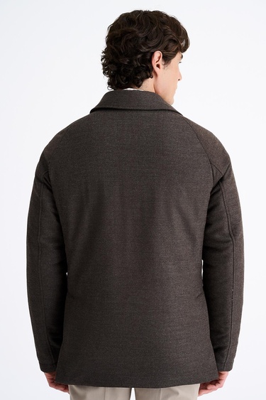  Erkek Kahverengi Yün Kaşmir Karışımlı Mont