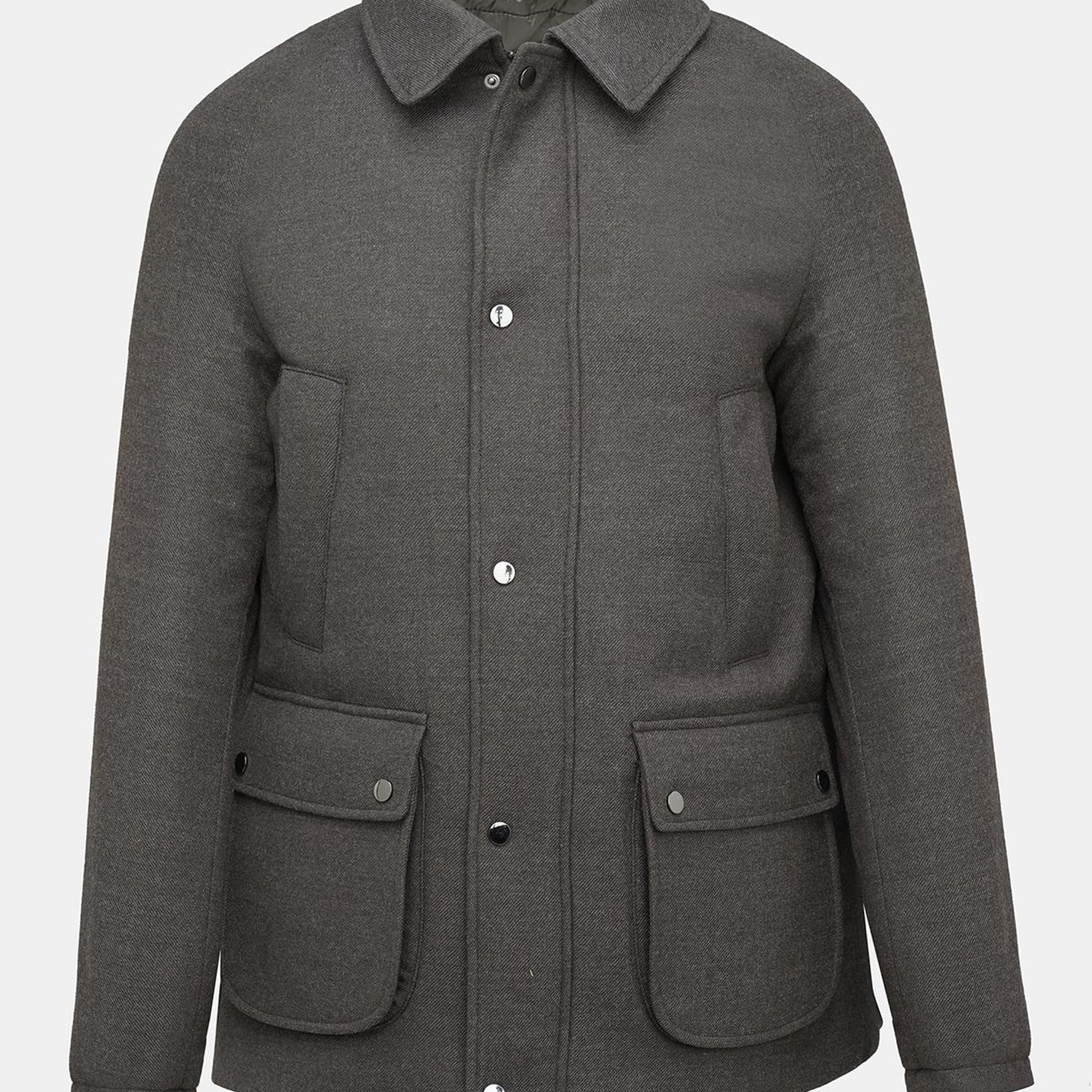 Erkek Kahverengi Yün Kaşmir Karışımlı Mont