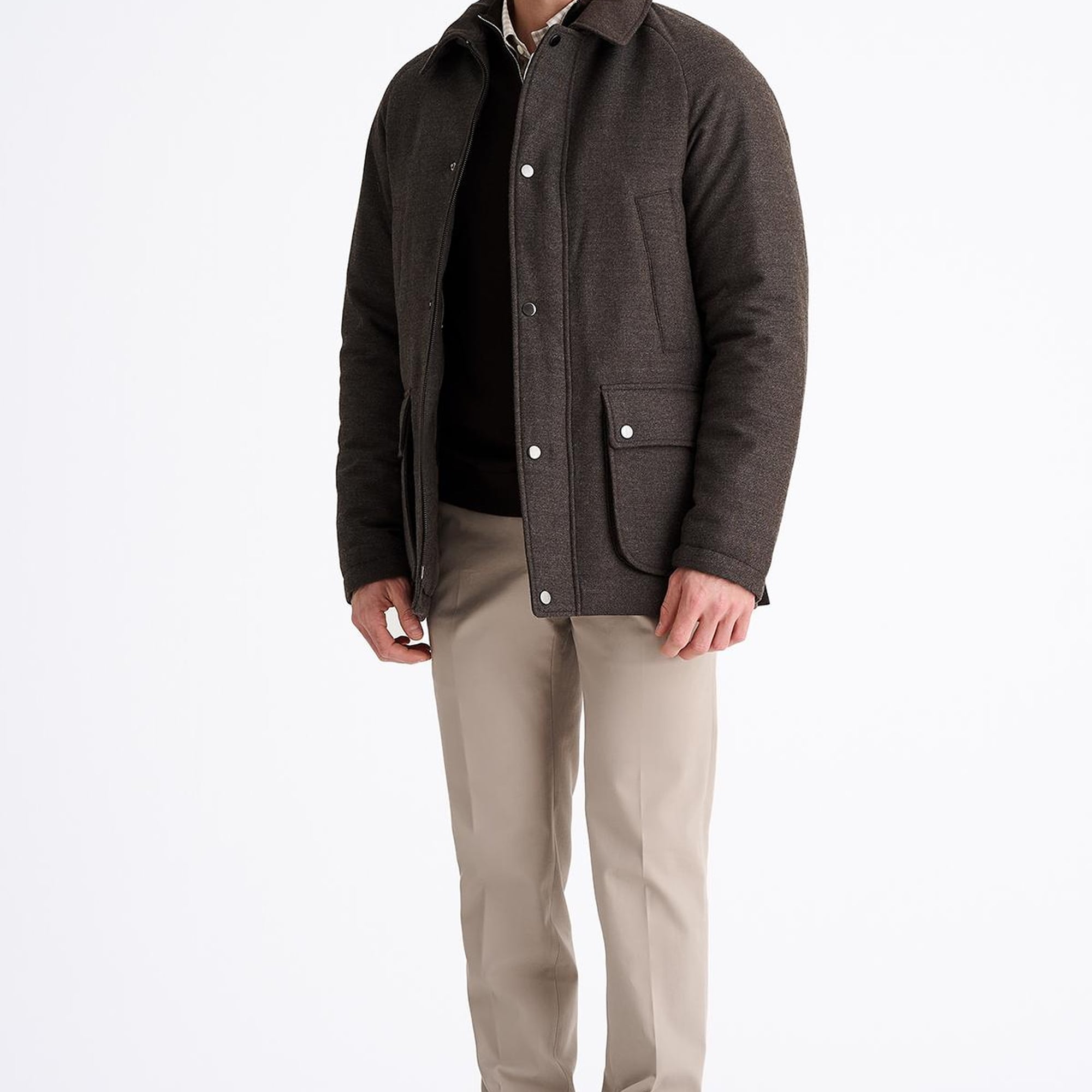 Erkek Kahverengi Yün Kaşmir Karışımlı Mont