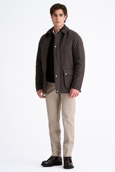  Erkek Kahverengi Yün Kaşmir Karışımlı Mont