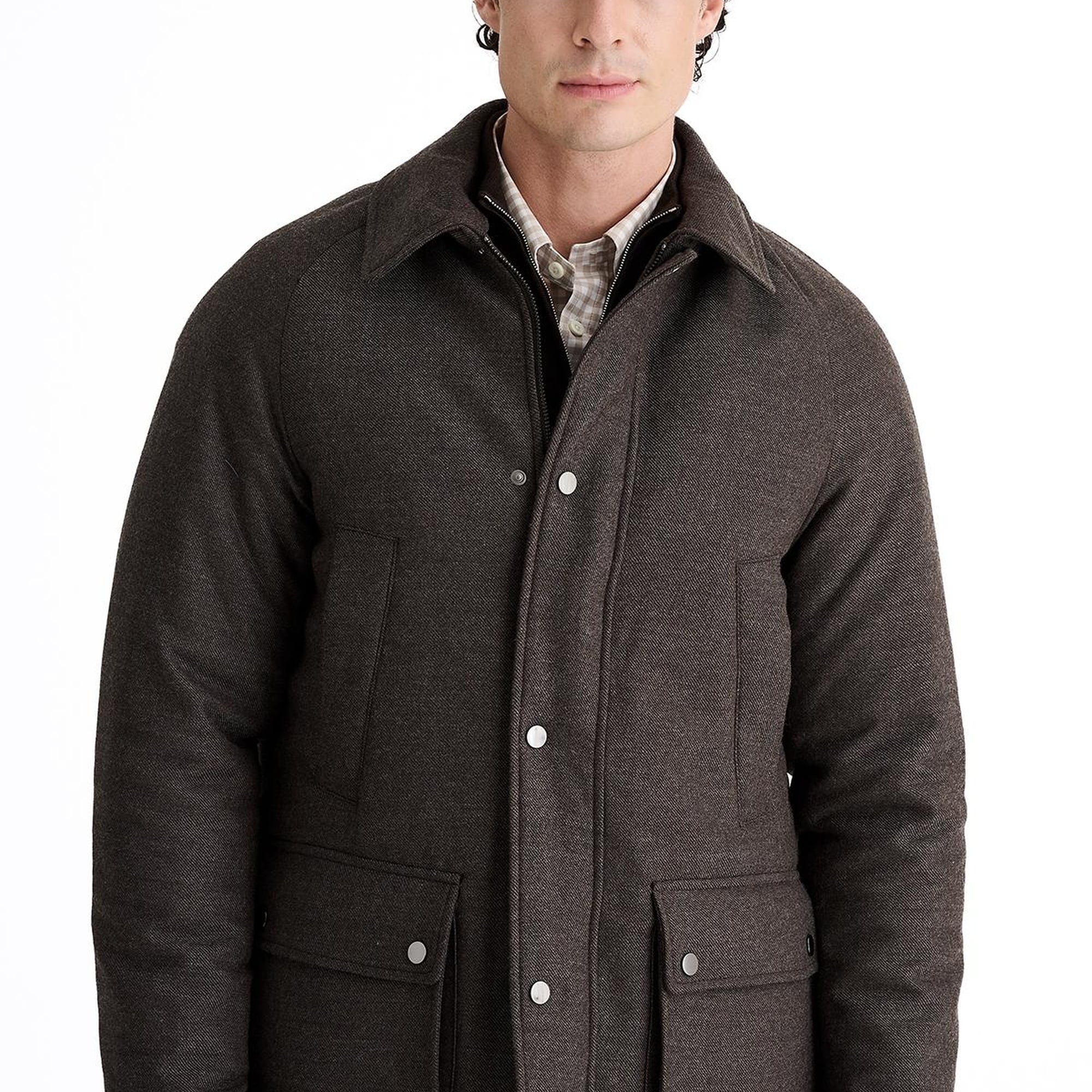 Erkek Kahverengi Yün Kaşmir Karışımlı Mont