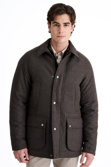  Erkek Kahverengi Yün Kaşmir Karışımlı Mont