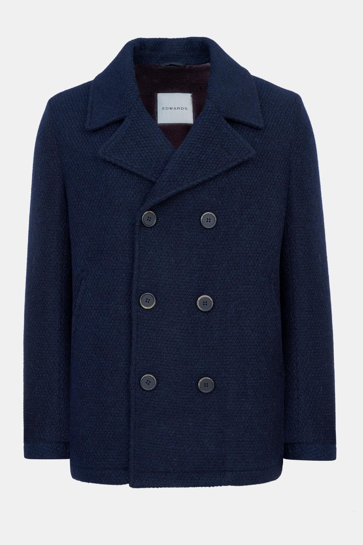  Erkek Lacivert Yün Kruvaze Kaban