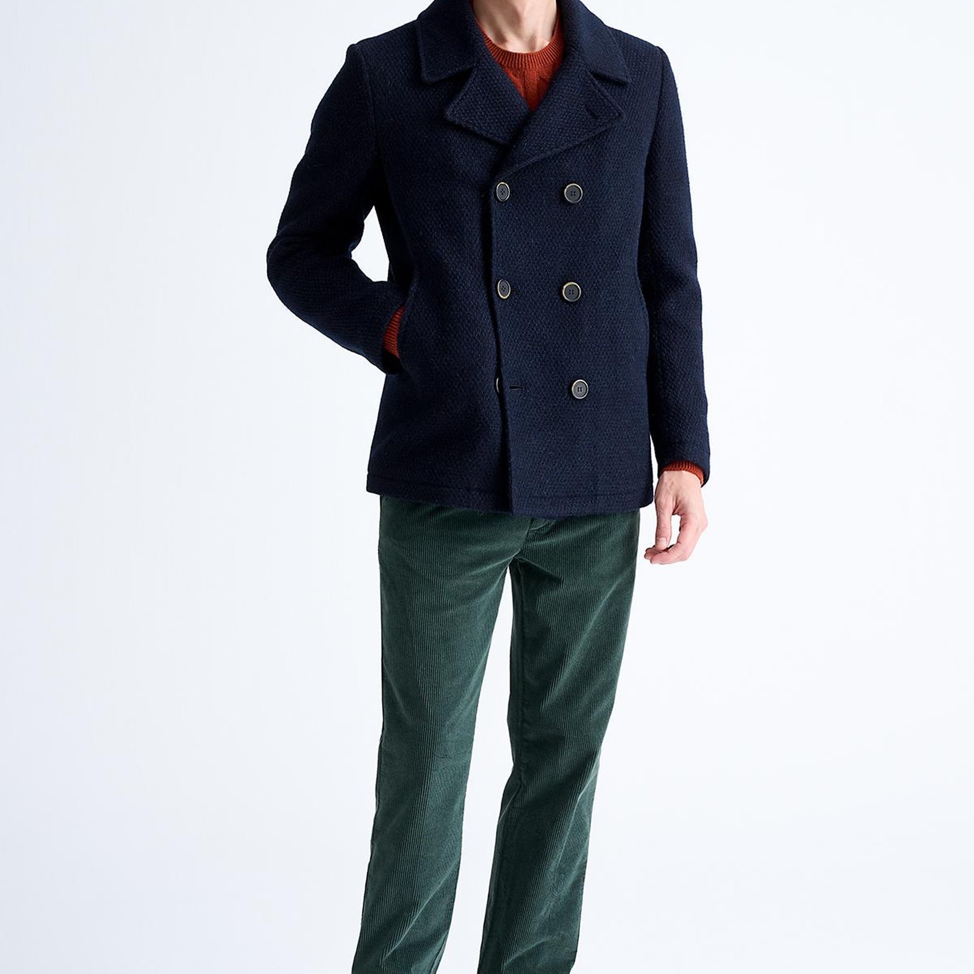 Erkek Lacivert Yün Kruvaze Kaban