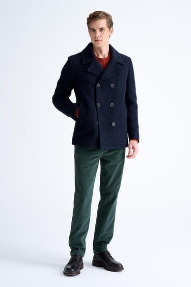  Erkek Lacivert Yün Kruvaze Kaban