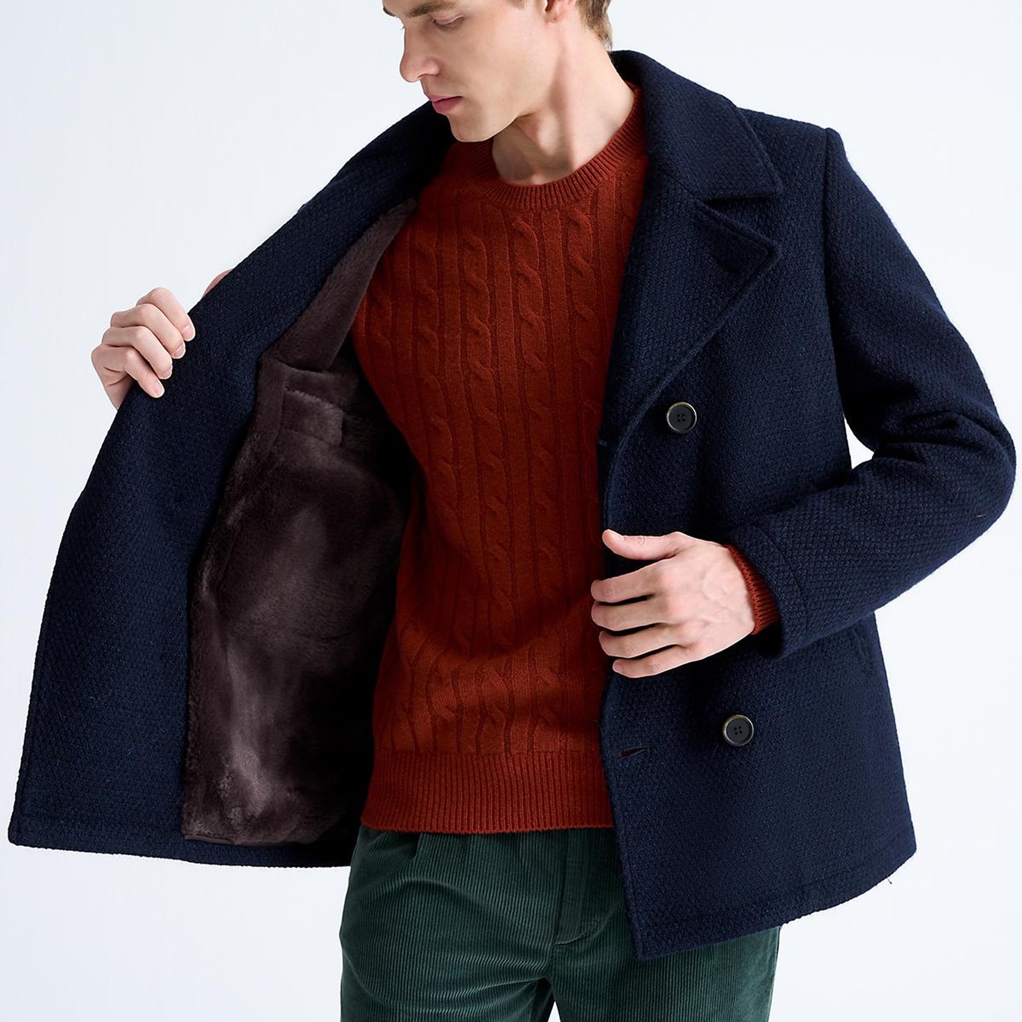 Erkek Lacivert Yün Kruvaze Kaban