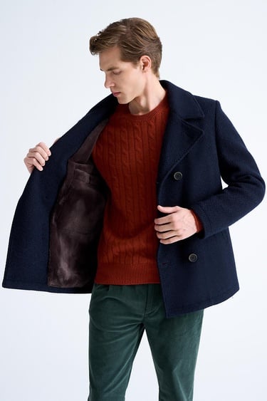  Erkek Lacivert Yün Kruvaze Kaban