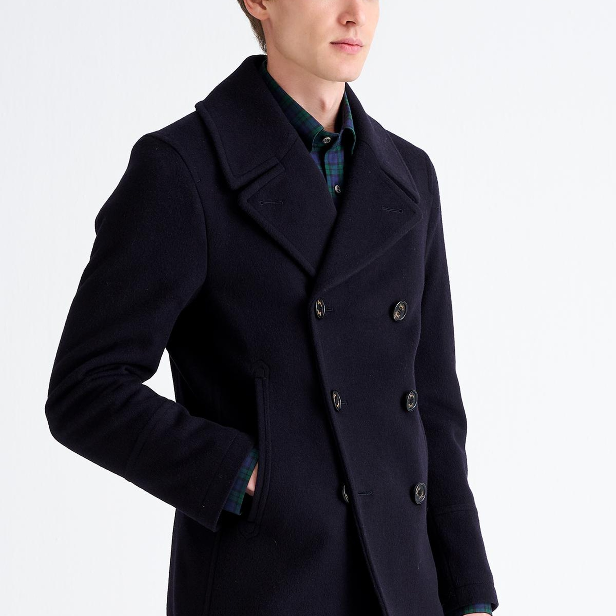 Erkek Lacivert Yün Kruvaze Kaban