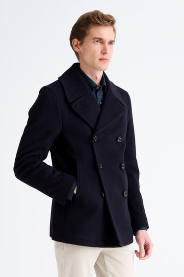  Erkek Lacivert Yün Kruvaze Kaban