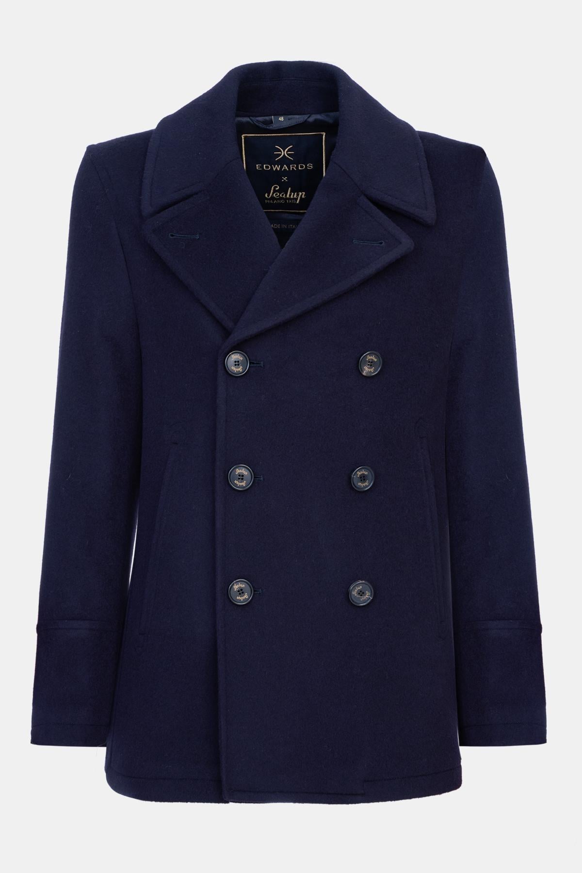  Erkek Lacivert Yün Kruvaze Kaban