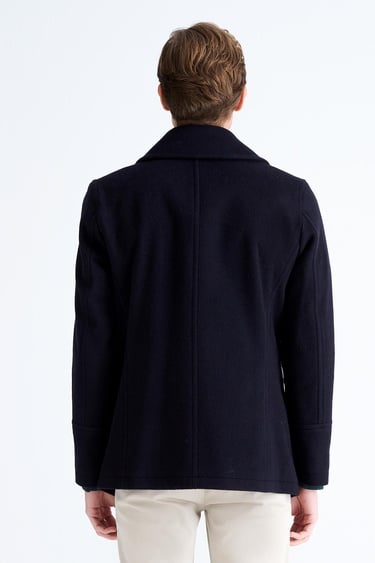  Erkek Lacivert Yün Kruvaze Kaban