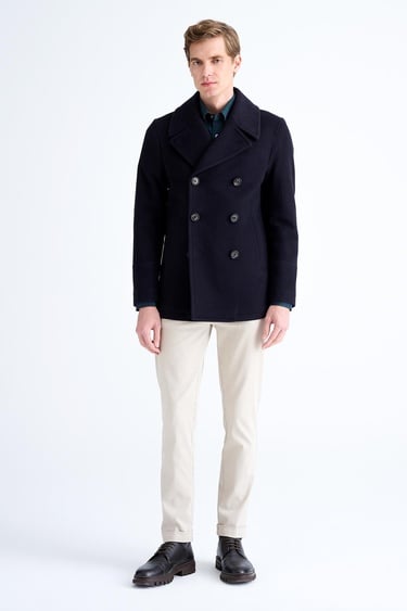  Erkek Lacivert Yün Kruvaze Kaban