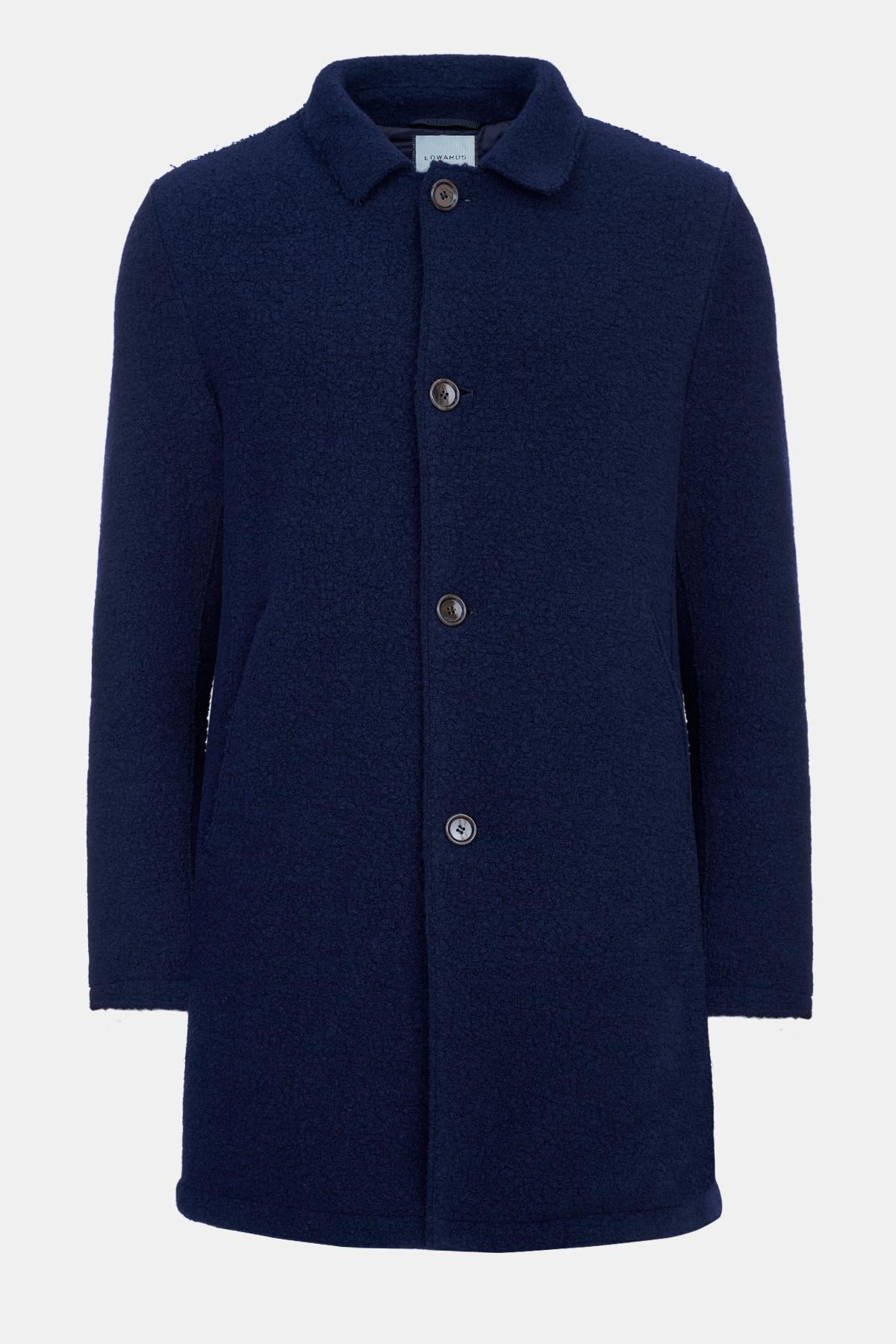  Erkek Lacivert Yün Kaban