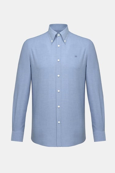  Erkek İndigo Cooper Fit Düğmeli Yaka Flannel Spor Gömlek