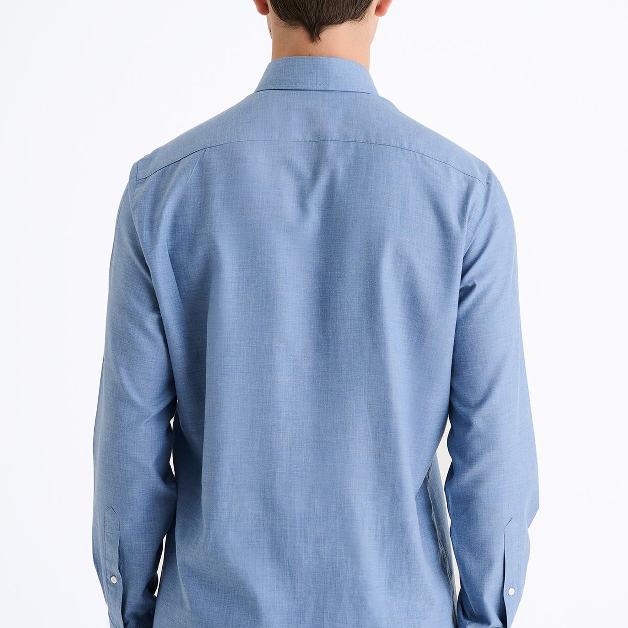 Erkek İndigo Cooper Fit Düğmeli Yaka Flannel Spor Gömlek