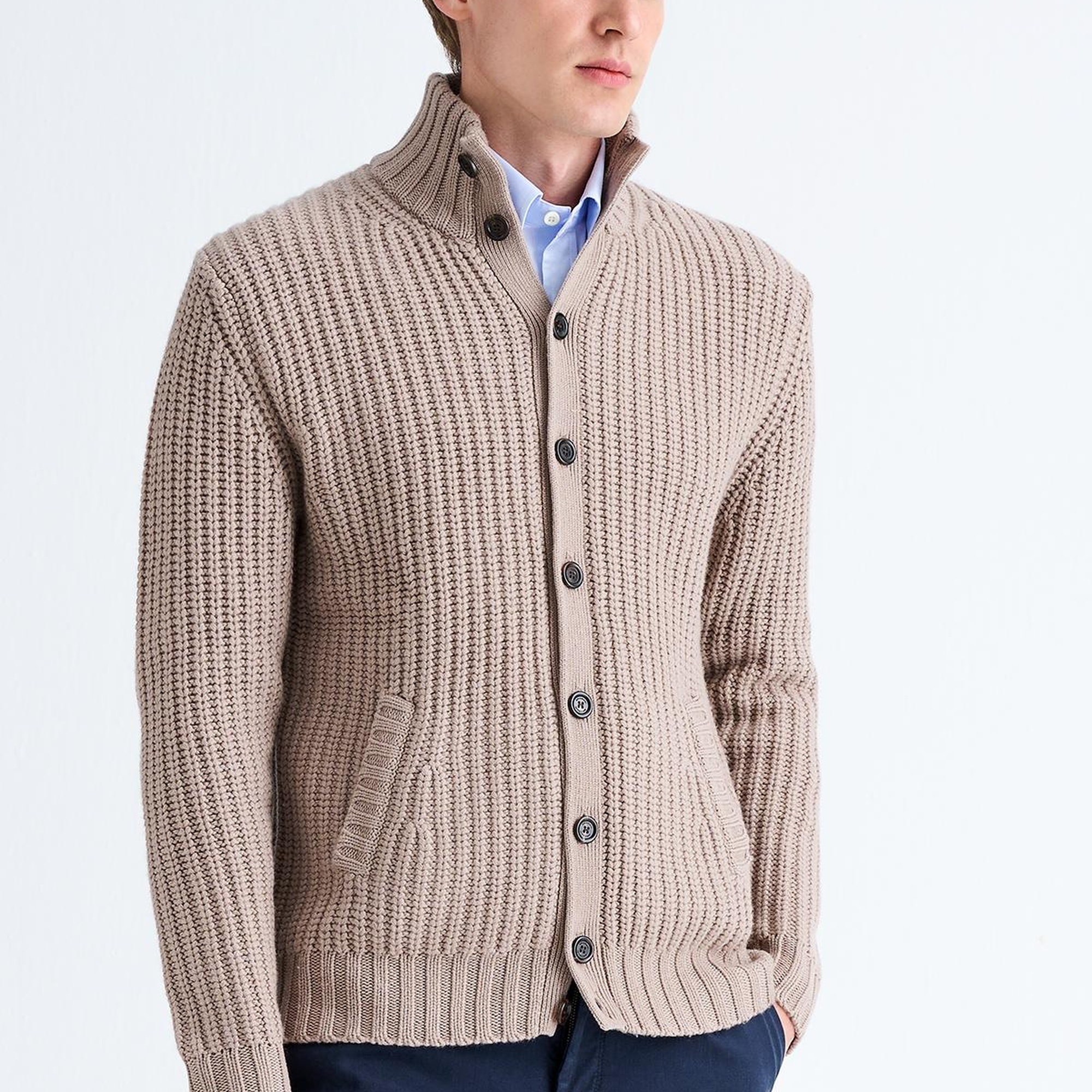 Erkek Gri Düğmeli Kaşmir Hırka