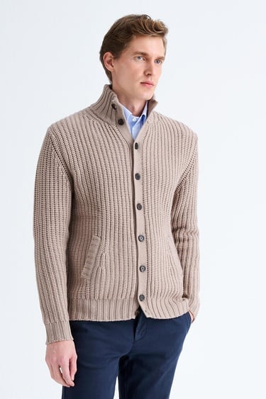  Erkek Gri Düğmeli Kaşmir Hırka