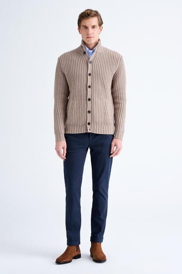  Erkek Gri Düğmeli Kaşmir Hırka