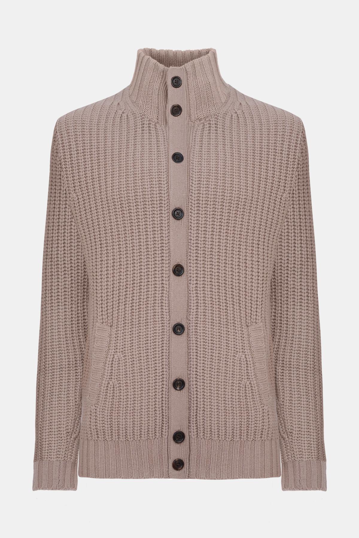  Erkek Gri Düğmeli Kaşmir Hırka