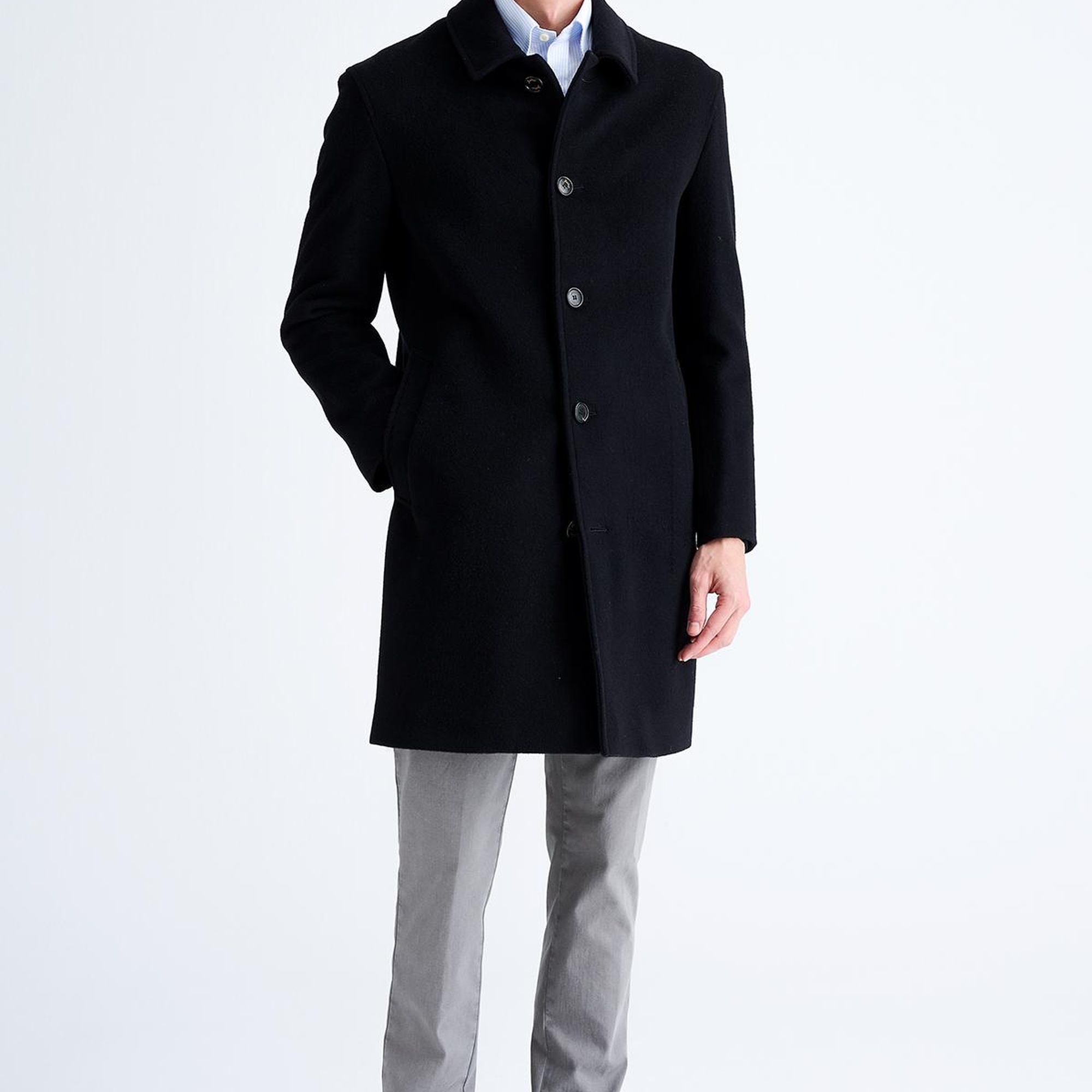 Erkek Siyah Yün Klasik Palto