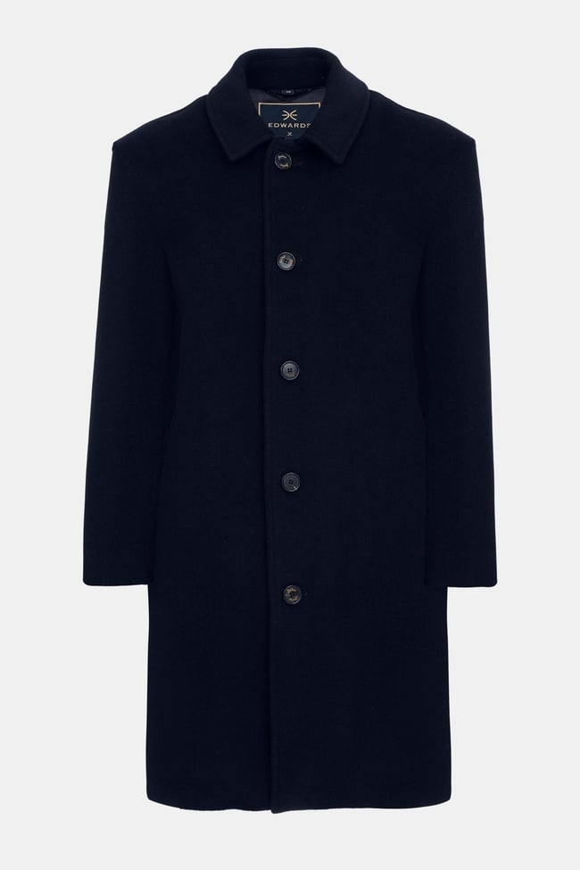  Erkek Siyah Yün Klasik Palto