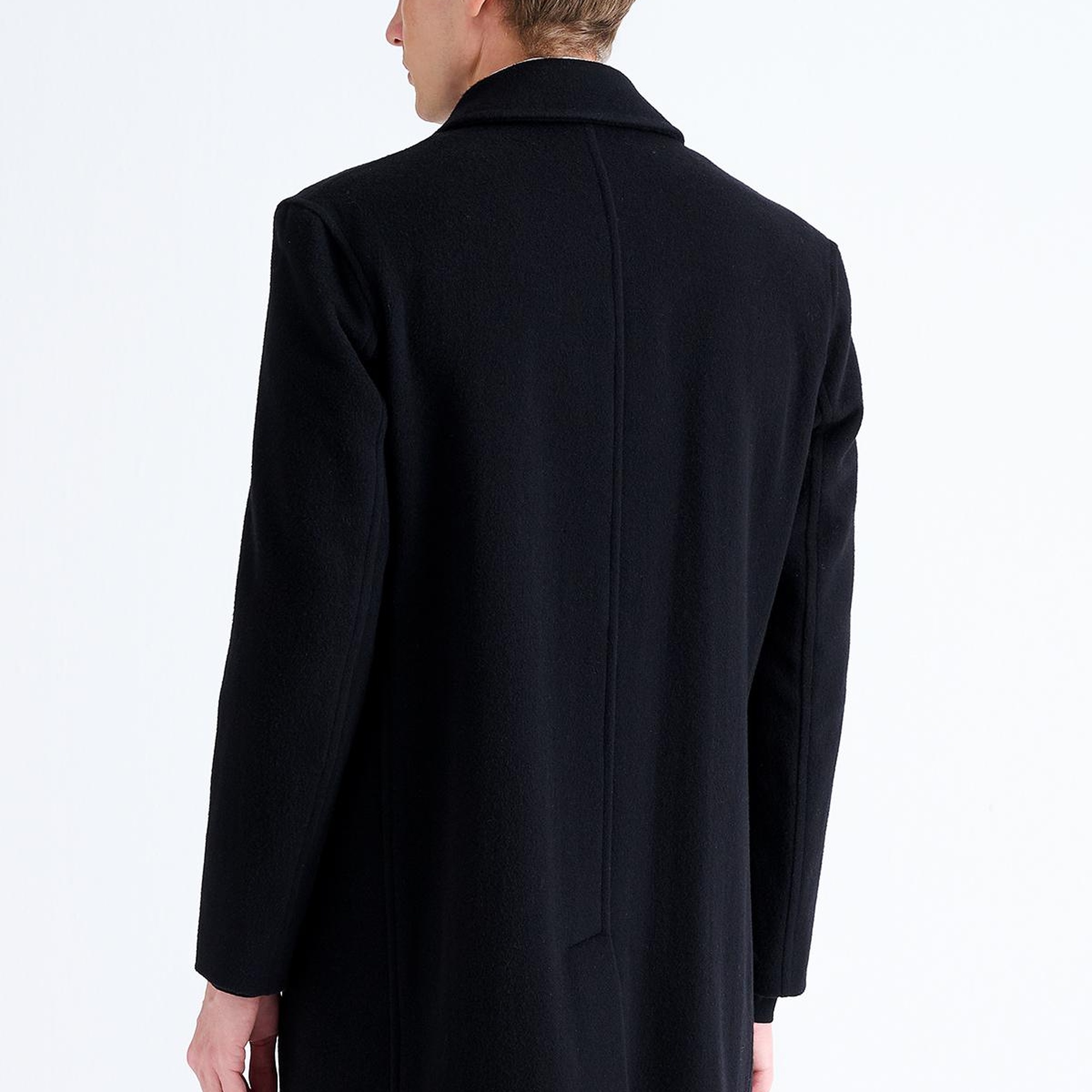 Erkek Siyah Yün Klasik Palto